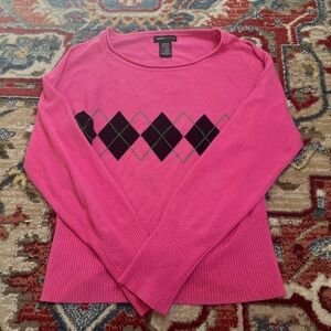 Y2K 2000s Worthington Hot Pink Argyle Pullover